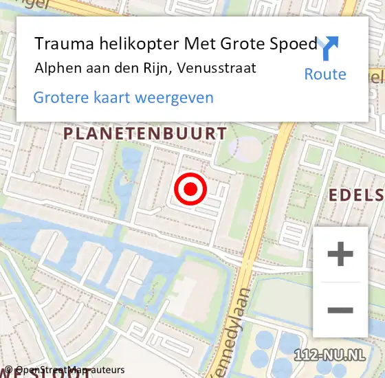 Locatie op kaart van de 112 melding: Trauma helikopter Met Grote Spoed Naar Alphen aan den Rijn, Venusstraat op 5 september 2021 01:55