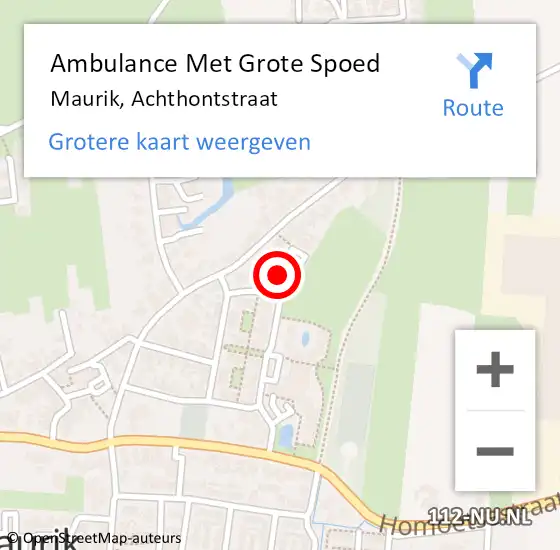 Locatie op kaart van de 112 melding: Ambulance Met Grote Spoed Naar Maurik, Achthontstraat op 5 september 2021 02:07