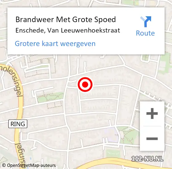 Locatie op kaart van de 112 melding: Brandweer Met Grote Spoed Naar Enschede, Van Leeuwenhoekstraat op 5 september 2021 02:21