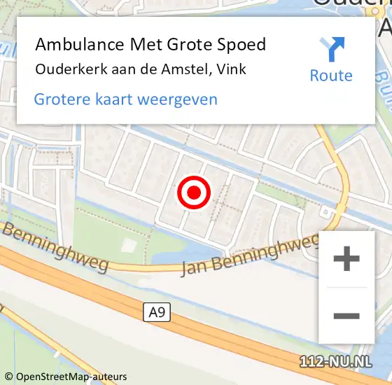 Locatie op kaart van de 112 melding: Ambulance Met Grote Spoed Naar Ouderkerk aan de Amstel, Vink op 5 september 2021 02:37