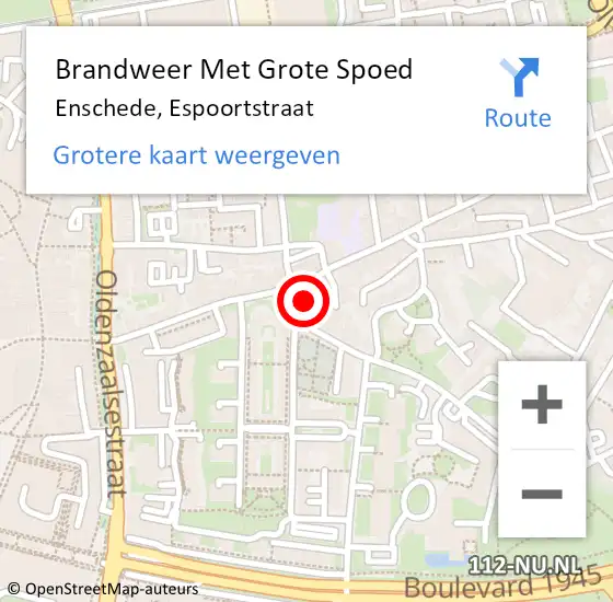 Locatie op kaart van de 112 melding: Brandweer Met Grote Spoed Naar Enschede, Espoortstraat op 5 september 2021 02:49