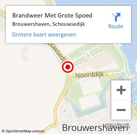 Locatie op kaart van de 112 melding: Brandweer Met Grote Spoed Naar Brouwershaven, Schouwsedijk op 21 juni 2014 21:09