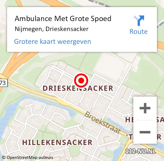 Locatie op kaart van de 112 melding: Ambulance Met Grote Spoed Naar Nijmegen, Drieskensacker op 5 september 2021 03:14