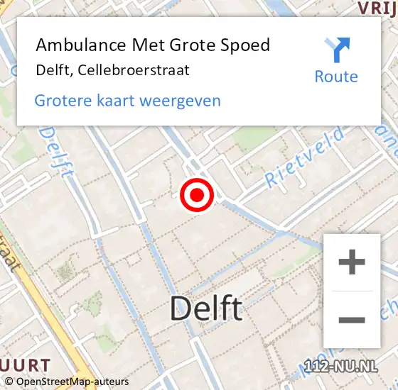 Locatie op kaart van de 112 melding: Ambulance Met Grote Spoed Naar Delft, Cellebroerstraat op 5 september 2021 03:23