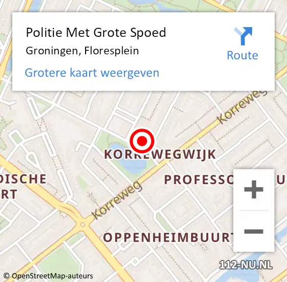 Locatie op kaart van de 112 melding: Politie Met Grote Spoed Naar Groningen, Floresplein op 5 september 2021 03:31