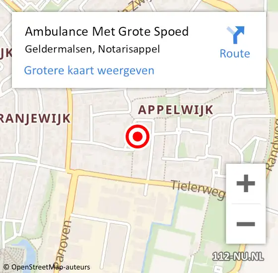 Locatie op kaart van de 112 melding: Ambulance Met Grote Spoed Naar Geldermalsen, Notarisappel op 5 september 2021 03:50