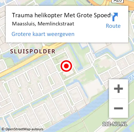 Locatie op kaart van de 112 melding: Trauma helikopter Met Grote Spoed Naar Maassluis, Memlinckstraat op 5 september 2021 04:47