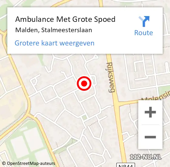 Locatie op kaart van de 112 melding: Ambulance Met Grote Spoed Naar Malden, Stalmeesterslaan op 5 september 2021 05:34