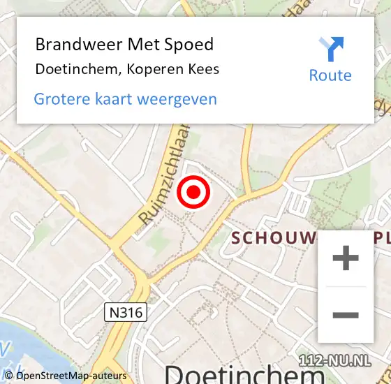 Locatie op kaart van de 112 melding: Brandweer Met Spoed Naar Doetinchem, Koperen Kees op 5 september 2021 07:11