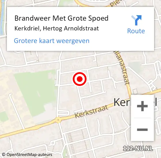 Locatie op kaart van de 112 melding: Brandweer Met Grote Spoed Naar Kerkdriel, Hertog Arnoldstraat op 5 september 2021 07:25