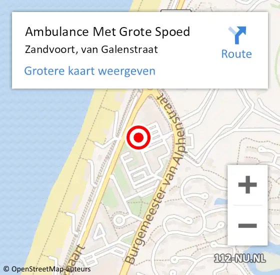 Locatie op kaart van de 112 melding: Ambulance Met Grote Spoed Naar Zandvoort, van Galenstraat op 5 september 2021 07:38