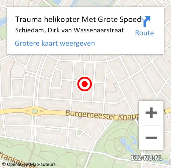 Locatie op kaart van de 112 melding: Trauma helikopter Met Grote Spoed Naar Schiedam, Dirk van Wassenaarstraat op 5 september 2021 07:53