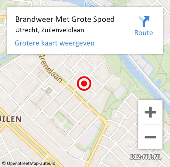 Locatie op kaart van de 112 melding: Brandweer Met Grote Spoed Naar Utrecht, Zuilenveldlaan op 5 september 2021 08:59