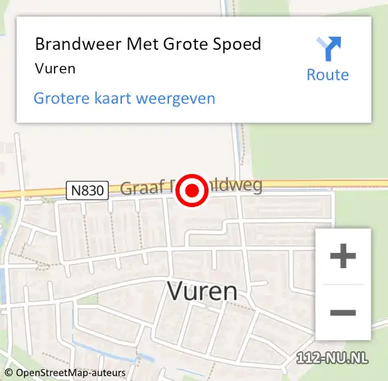 Locatie op kaart van de 112 melding: Brandweer Met Grote Spoed Naar Vuren op 5 september 2021 10:11