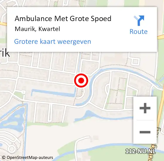 Locatie op kaart van de 112 melding: Ambulance Met Grote Spoed Naar Maurik, Kwartel op 5 september 2021 10:29
