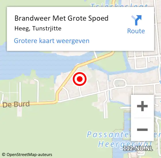 Locatie op kaart van de 112 melding: Brandweer Met Grote Spoed Naar Heeg, Tunstrjitte op 21 juni 2014 21:42