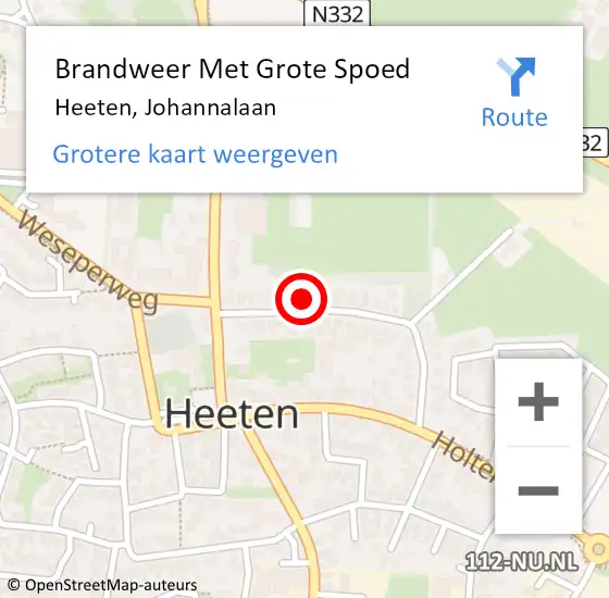 Locatie op kaart van de 112 melding: Brandweer Met Grote Spoed Naar Heeten, Johannalaan op 5 september 2021 10:41