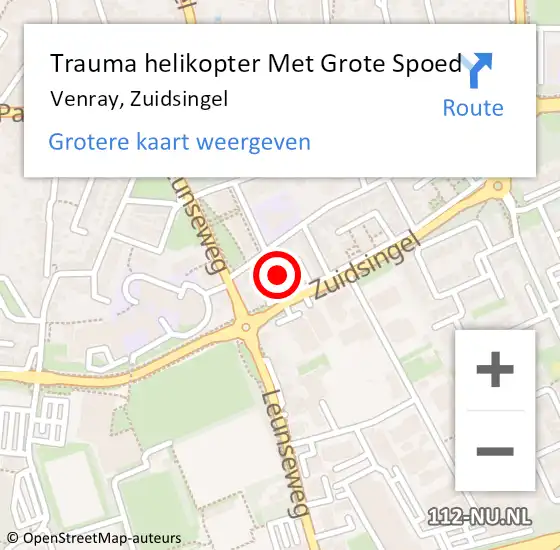 Locatie op kaart van de 112 melding: Trauma helikopter Met Grote Spoed Naar Venray, Zuidsingel op 5 september 2021 10:52