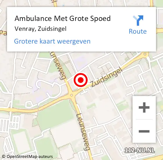 Locatie op kaart van de 112 melding: Ambulance Met Grote Spoed Naar Venray, Zuidsingel op 5 september 2021 10:53