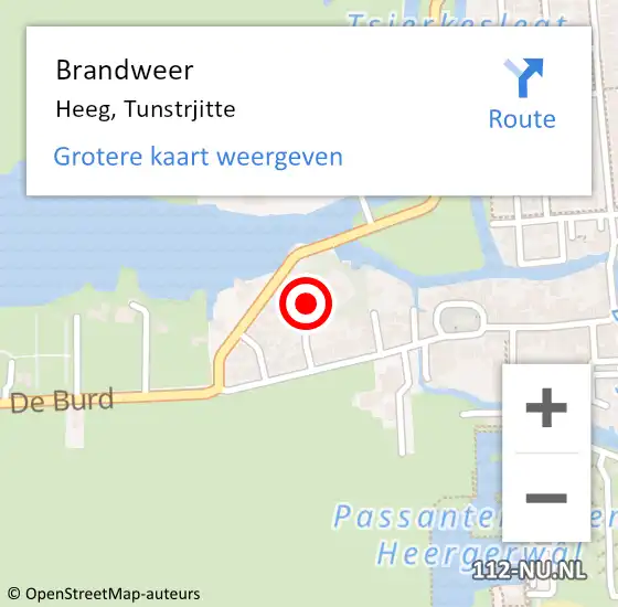 Locatie op kaart van de 112 melding: Brandweer Heeg, Tunstrjitte op 21 juni 2014 21:47