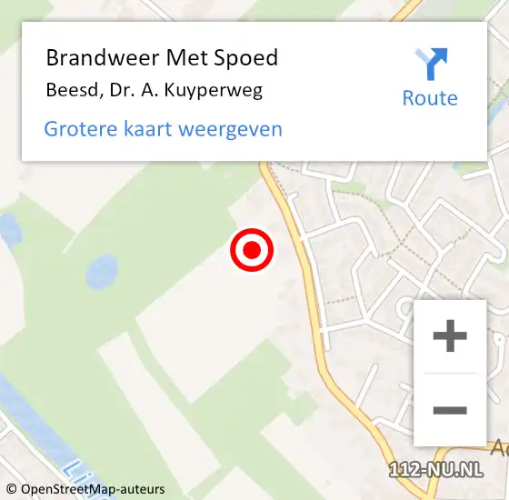 Locatie op kaart van de 112 melding: Brandweer Met Spoed Naar Beesd, Dr. A. Kuyperweg op 5 september 2021 11:18