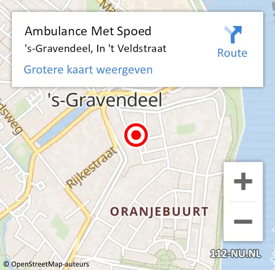 Locatie op kaart van de 112 melding: Ambulance Met Spoed Naar 's-Gravendeel, In 't Veldstraat op 5 september 2021 11:44