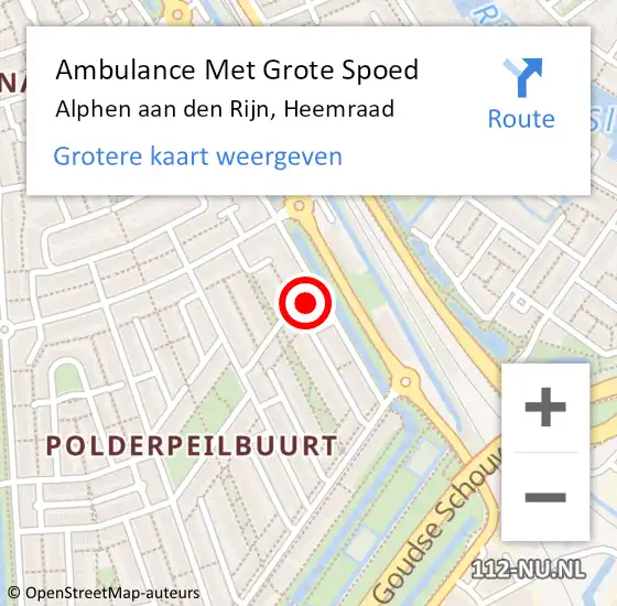 Locatie op kaart van de 112 melding: Ambulance Met Grote Spoed Naar Alphen aan den Rijn, Heemraad op 5 september 2021 12:32