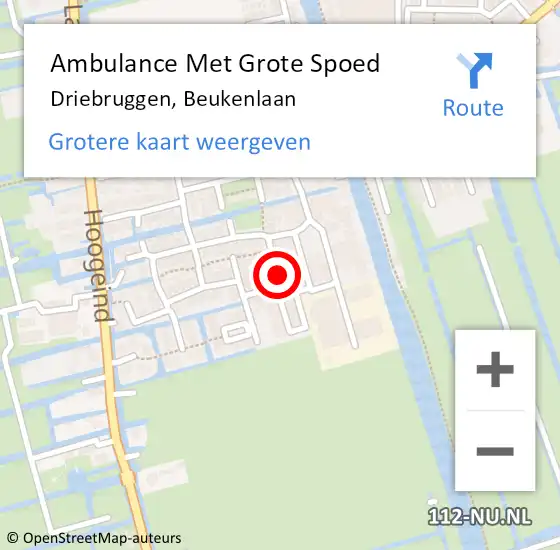 Locatie op kaart van de 112 melding: Ambulance Met Grote Spoed Naar Driebruggen, Beukenlaan op 5 september 2021 12:34