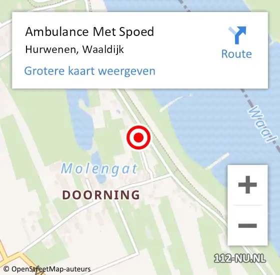 Locatie op kaart van de 112 melding: Ambulance Met Spoed Naar Hurwenen, Waaldijk op 5 september 2021 12:43