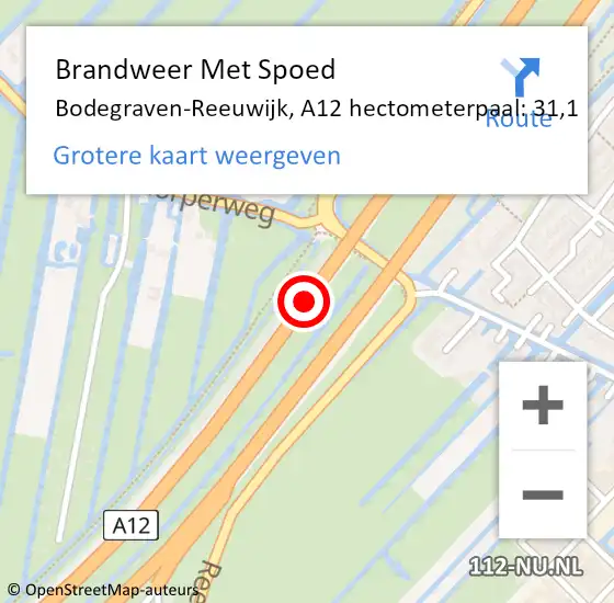 Locatie op kaart van de 112 melding: Brandweer Met Spoed Naar Bodegraven-Reeuwijk, A12 hectometerpaal: 31,1 op 5 september 2021 12:46