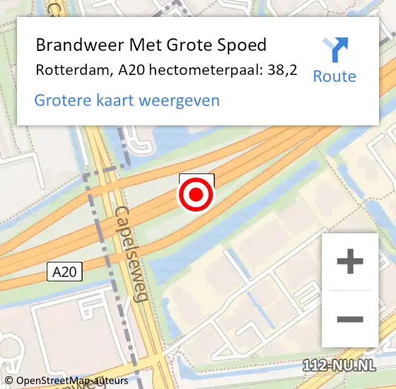 Locatie op kaart van de 112 melding: Brandweer Met Grote Spoed Naar Rotterdam, A20 hectometerpaal: 38,2 op 5 september 2021 12:53