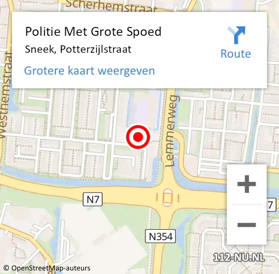 Locatie op kaart van de 112 melding: Politie Met Grote Spoed Naar Sneek, Potterzijlstraat op 5 september 2021 12:55