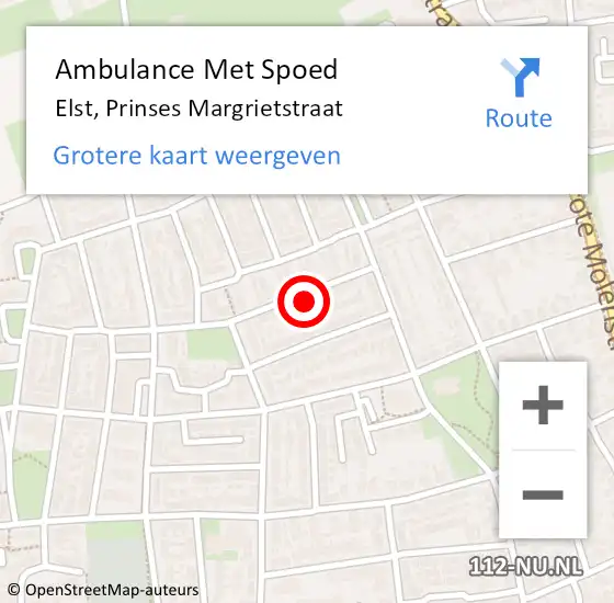 Locatie op kaart van de 112 melding: Ambulance Met Spoed Naar Elst, Prinses Margrietstraat op 5 september 2021 13:13