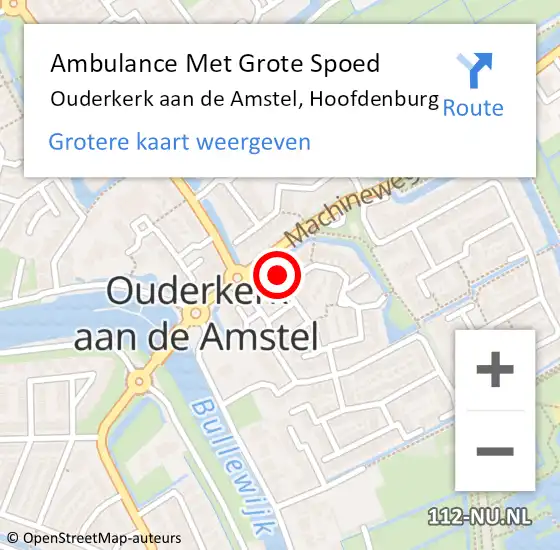 Locatie op kaart van de 112 melding: Ambulance Met Grote Spoed Naar Ouderkerk aan de Amstel, Hoofdenburg op 5 september 2021 13:32