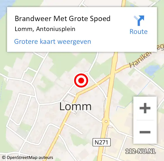 Locatie op kaart van de 112 melding: Brandweer Met Grote Spoed Naar Lomm, Antoniusplein op 5 september 2021 13:41