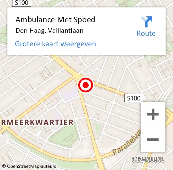 Locatie op kaart van de 112 melding: Ambulance Met Spoed Naar Den Haag, Vaillantlaan op 5 september 2021 14:04