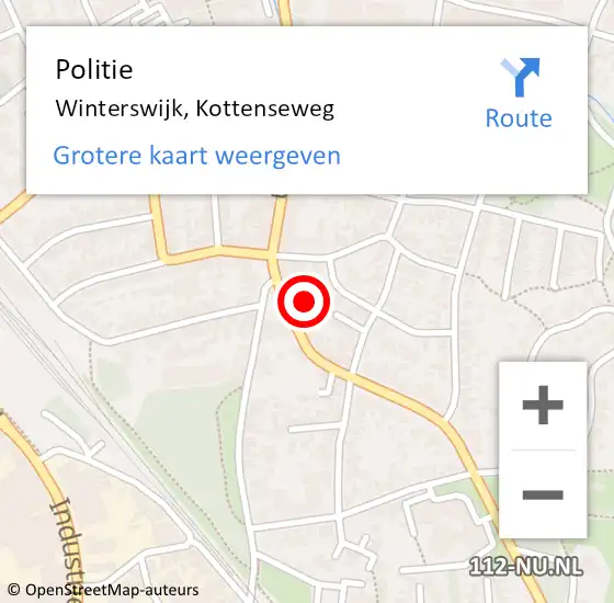 Locatie op kaart van de 112 melding: Politie Winterswijk, Kottenseweg op 5 september 2021 14:18