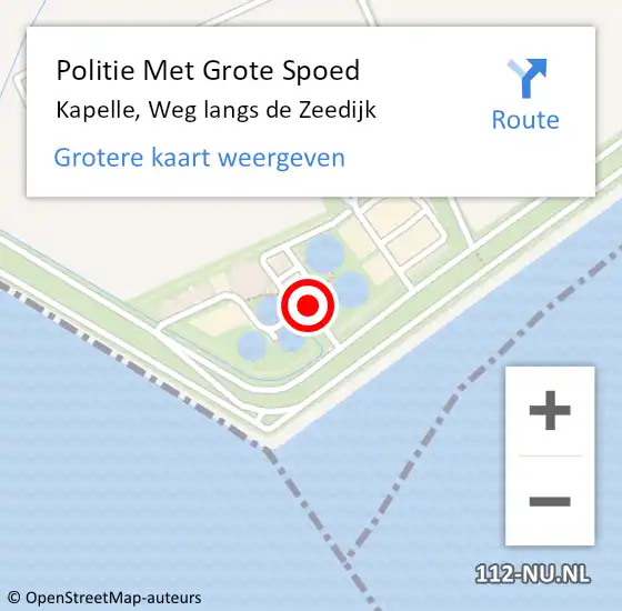 Locatie op kaart van de 112 melding: Politie Met Grote Spoed Naar Kapelle, Weg langs de Zeedijk op 5 september 2021 14:34