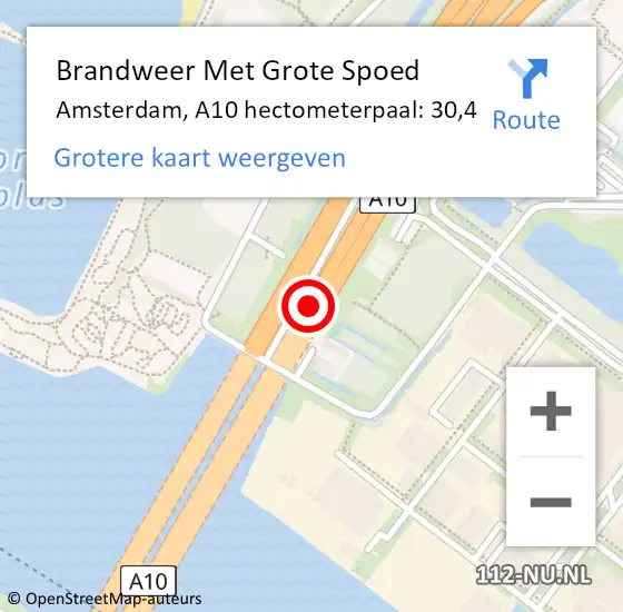 Locatie op kaart van de 112 melding: Brandweer Met Grote Spoed Naar Amsterdam, A10 hectometerpaal: 30,4 op 5 september 2021 14:52