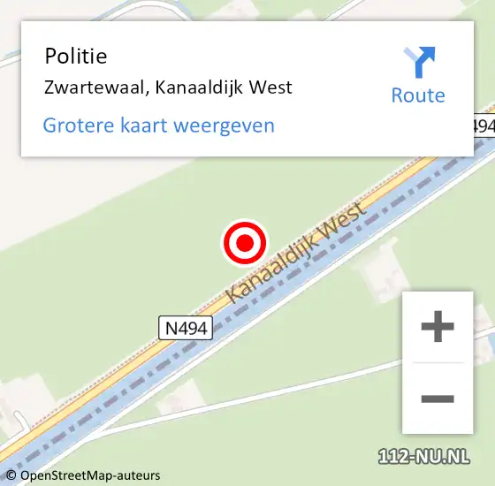 Locatie op kaart van de 112 melding: Politie Zwartewaal, Kanaaldijk West op 5 september 2021 15:02