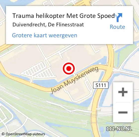 Locatie op kaart van de 112 melding: Trauma helikopter Met Grote Spoed Naar Duivendrecht, De Flinesstraat op 5 september 2021 15:10