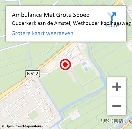 Locatie op kaart van de 112 melding: Ambulance Met Grote Spoed Naar Ouderkerk aan de Amstel, Wethouder Koolhaasweg op 5 september 2021 15:11