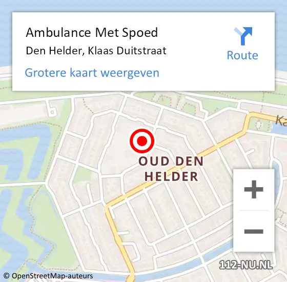 Locatie op kaart van de 112 melding: Ambulance Met Spoed Naar Den Helder, Klaas Duitstraat op 5 september 2021 15:13