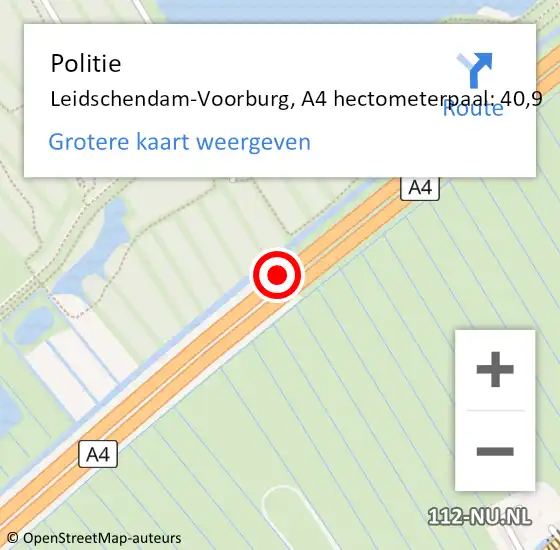 Locatie op kaart van de 112 melding: Politie Leidschendam-Voorburg, A4 hectometerpaal: 40,9 op 5 september 2021 15:30