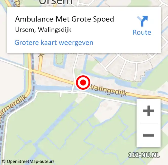 Locatie op kaart van de 112 melding: Ambulance Met Grote Spoed Naar Ursem, Walingsdijk op 5 september 2021 15:47