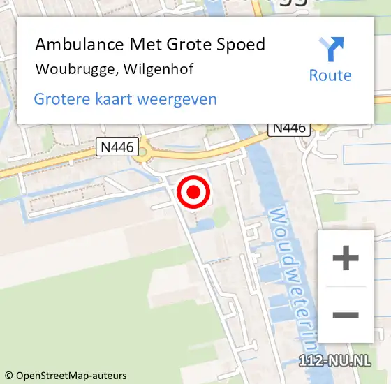 Locatie op kaart van de 112 melding: Ambulance Met Grote Spoed Naar Woubrugge, Wilgenhof op 5 september 2021 16:10