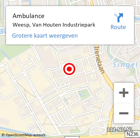 Locatie op kaart van de 112 melding: Ambulance Weesp, Van Houten Industriepark op 21 juni 2014 22:33