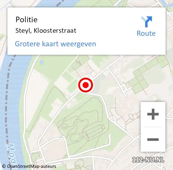 Locatie op kaart van de 112 melding: Politie Steyl, Kloosterstraat op 5 september 2021 16:26