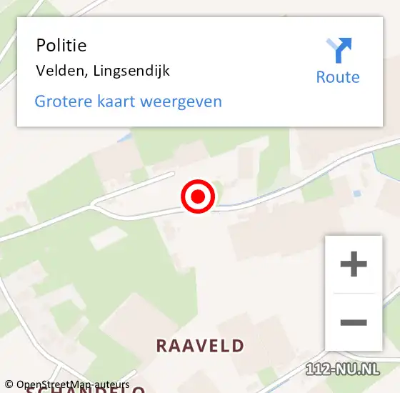 Locatie op kaart van de 112 melding: Politie Velden, Lingsendijk op 5 september 2021 16:40