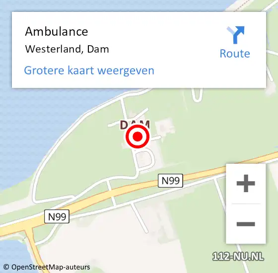 Locatie op kaart van de 112 melding: Ambulance Westerland, Dam op 5 september 2021 16:51